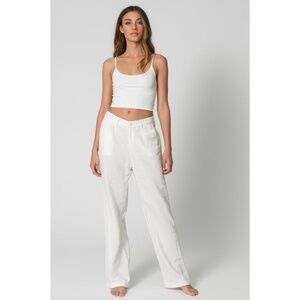 Honey Linen Pants Womens 34 White Casual Full Length Front Pockets Coastal Beach